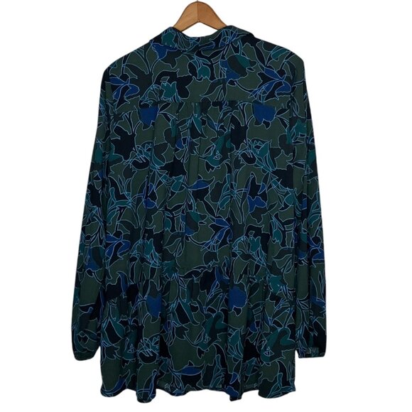 LOGO by Lori Goldstein Large L Green Stretch Woven Button Front Blouse Shirt Top - Picture 4 of 6